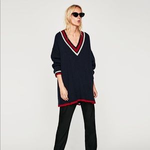 Oversized zara varsity sweater v neck
